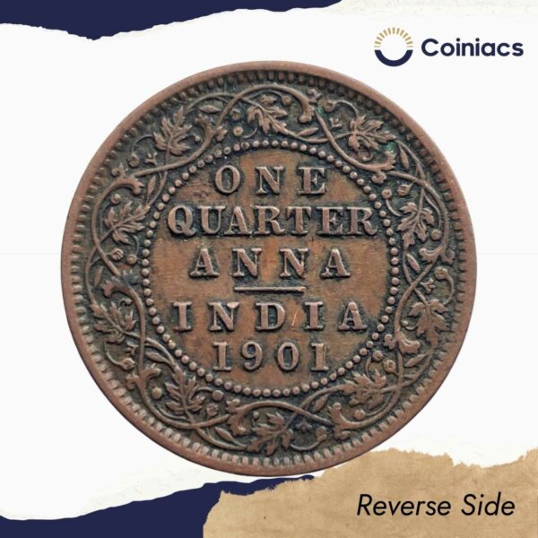 One Quarter Anna Victoria Empress 1901 Calcutta Mint Silver Coin, British India Uniform Coinage, Collectible. - Image 3
