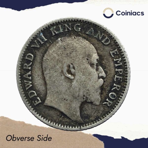 Scarce 1/4 Rupee Edward VII King And Emperor 1910 Calcutta Mint Silver Coin, British India Uniform Coinage, Collectible. - Image 2
