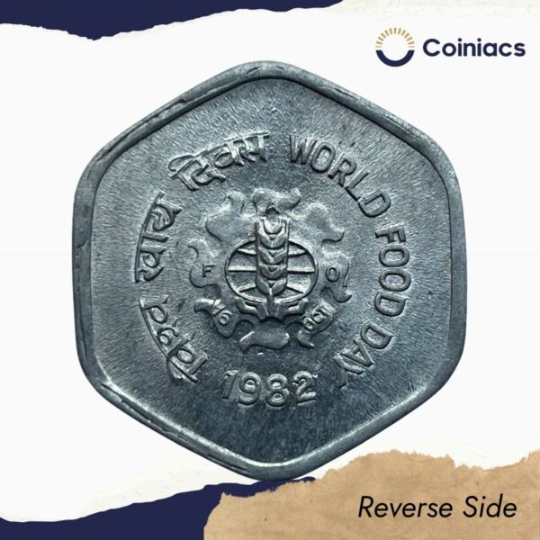 20 Paise World Food Day 1982 FAO Aluminium Commemorative Coin, Republic India Decimal Series, UNC. - Image 3