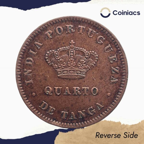 Quarto de Tanga (1/4 Tanga) Luiz I 1886 CE Copper coin, Portuguese India, Collectible. - Image 3