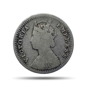 Two Annas Victoria Empress 1893 Bombay Mint ('B' incuse) Silver Coin, British India Uniform Coinage, Collectable.