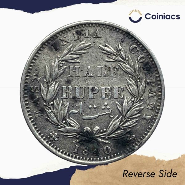 Rare Half Rupee Victoria Queen 1840 CE Divided Legend Silver Coin, British India Uniform Coinage, Collectible. - Image 3
