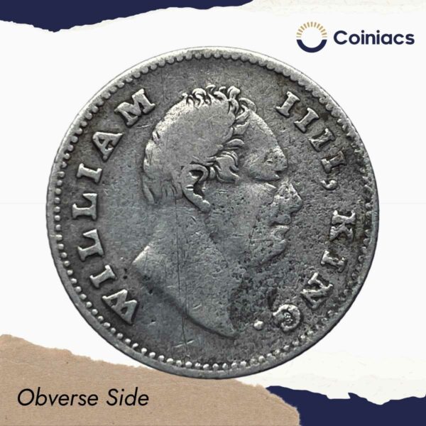 Rare 1/4 Rupee William IIII King 1835 CE Silver Coin, British India Uniform Coinage, Collectible. - Image 2