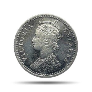 Scarce 1/4 Rupee Victoria Empress 1885 Calcutta Mint ('C' Incused) Silver Coin, British India Uniform Coinage, Collectible.