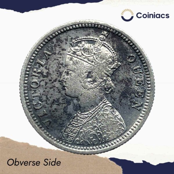 Scarce 1/4 Rupee Victoria Queen 1862 CE Silver Coin, British India Uniform Coinage, Collectible. - Image 2