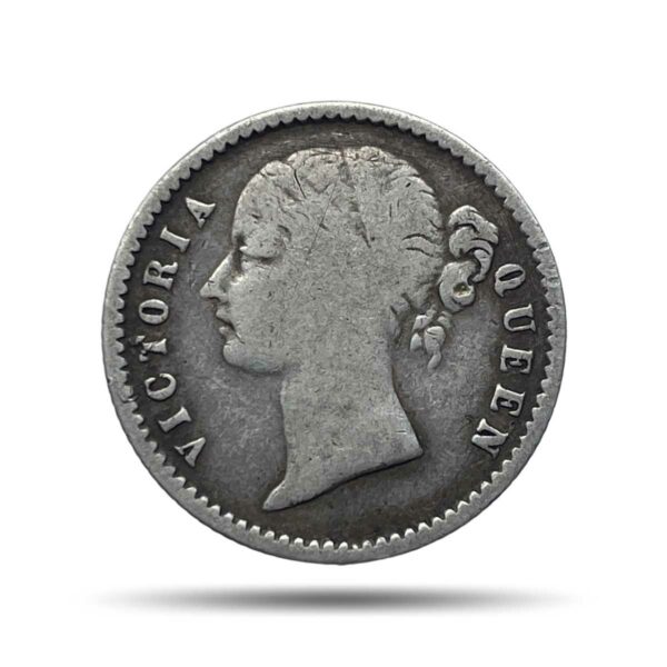 Scarce 1/4 Rupee Victoria Queen 1840 CE Divided Legend 10 Berries (6L +4R ) Silver coin, British India Uniform Coinage, Collectible.