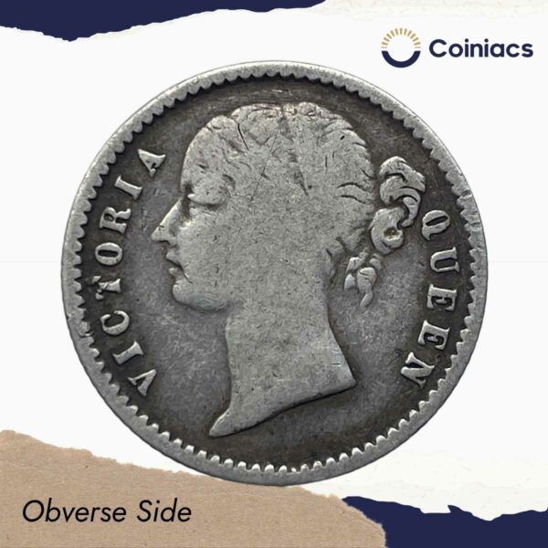 Scarce 1/4 Rupee Victoria Queen 1840 CE Divided Legend 10 Berries (6L +4R ) Silver coin, British India Uniform Coinage, Collectible. - Image 2