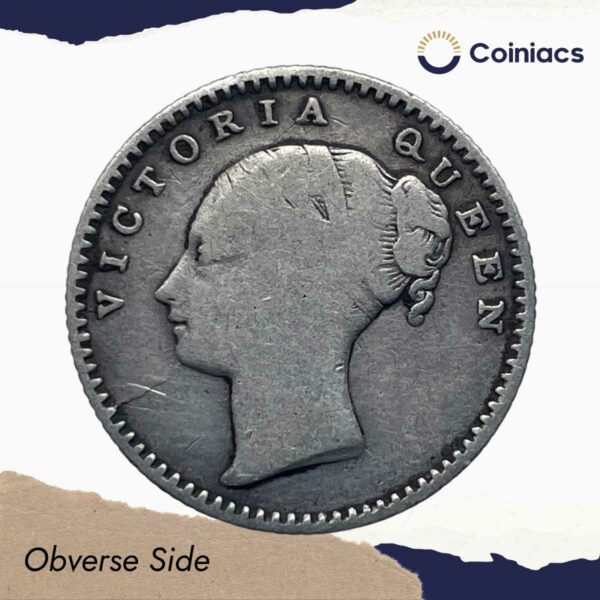 Scarce 1/4 Rupee Victoria Queen Continuous Legend 1840 CE 20 Berries Silver Coin, British India Uniform Coinage, Collectible. - Image 2