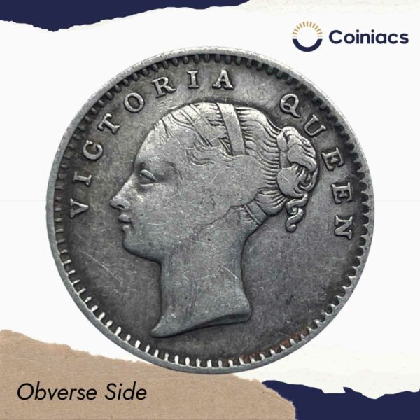 Scarce 1/4 Rupee Victoria Queen Continuous Legend 1840 CE 20 Berries Silver Coin, British India Uniform Coinage, Collectible. - Image 2