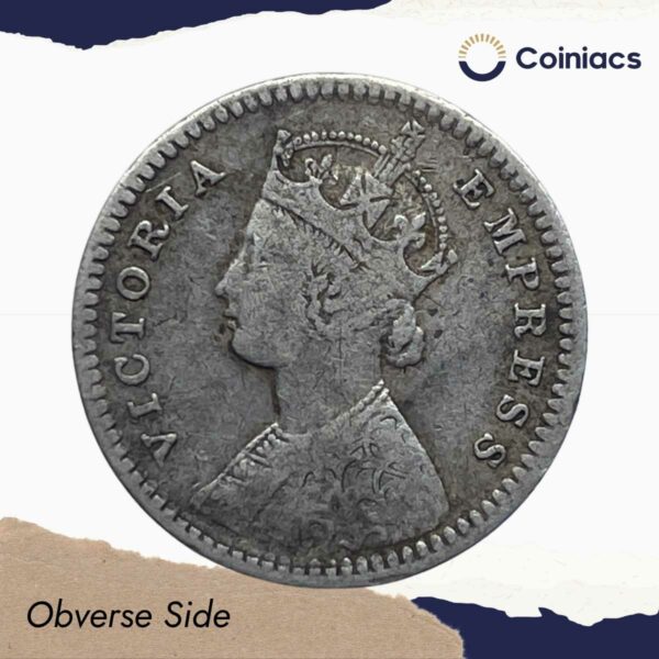 Two Annas Victoria Empress 1895 Calcutta Mint ('C' incuse) Silver Coin, British India Uniform Coinage, Collectable. - Image 2