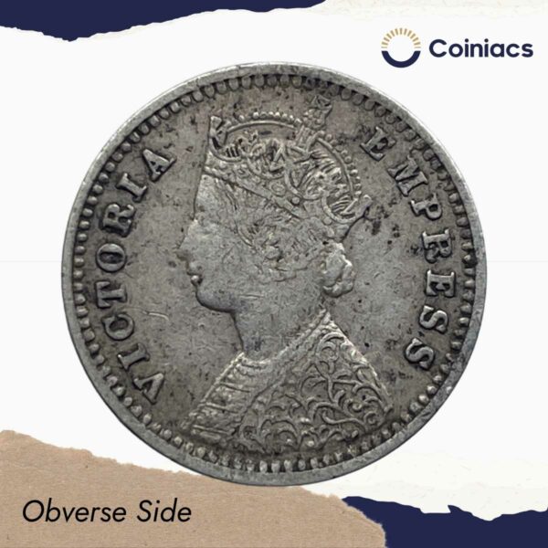 Two Annas Victoria Empress 1896 Bombay Mint ('B' incuse) Silver Coin, British India Uniform Coinage, Collectable. - Image 2