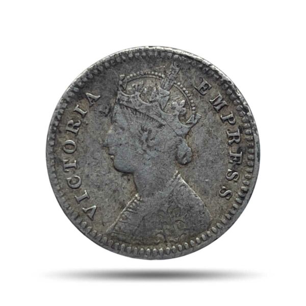 Two Annas Victoria Empress 1897 Calcutta Mint ('C' incuse) Silver Coin, British India Uniform Coinage, Collectable.