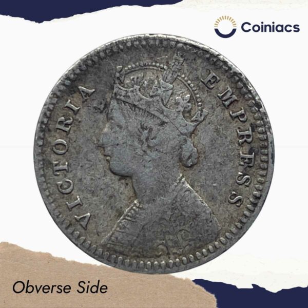 Two Annas Victoria Empress 1897 Calcutta Mint ('C' incuse) Silver Coin, British India Uniform Coinage, Collectable. - Image 2