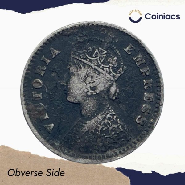Two Annas Victoria Empress 1900 Bombay Mint ('B' Raised) Silver Coin, British India Uniform Coinage, Collectable. - Image 2
