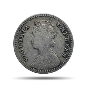 Two Annas Victoria Empress 1883 Calcutta Mint ('C' incuse) Silver Coin, British India Uniform Coinage, Collectable.