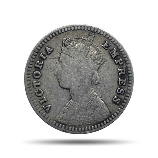 Two Annas Victoria Empress 1883 Calcutta Mint ('C' incuse) Silver Coin, British India Uniform Coinage, Collectable.