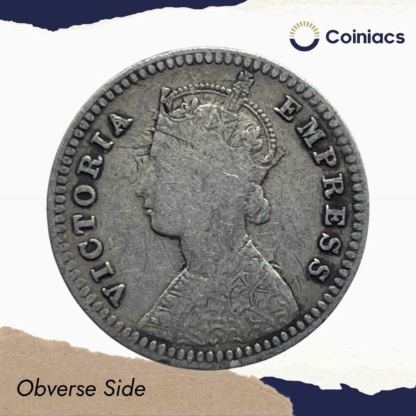 Two Annas Victoria Empress 1883 Calcutta Mint ('C' incuse) Silver Coin, British India Uniform Coinage, Collectable. - Image 2