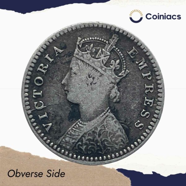 Two Annas Victoria Empress 1888 Silver Coin, British India Uniform Coinage, Collectable. - Image 2