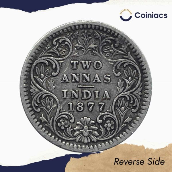 Two Annas Victoria Empress 1877 Silver Coin, British India Uniform Coinage, Collectable. - Image 3