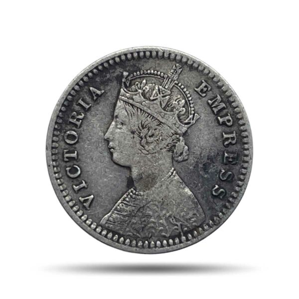 Two Annas Victoria Empress 1877 Silver Coin, British India Uniform Coinage, Collectable.