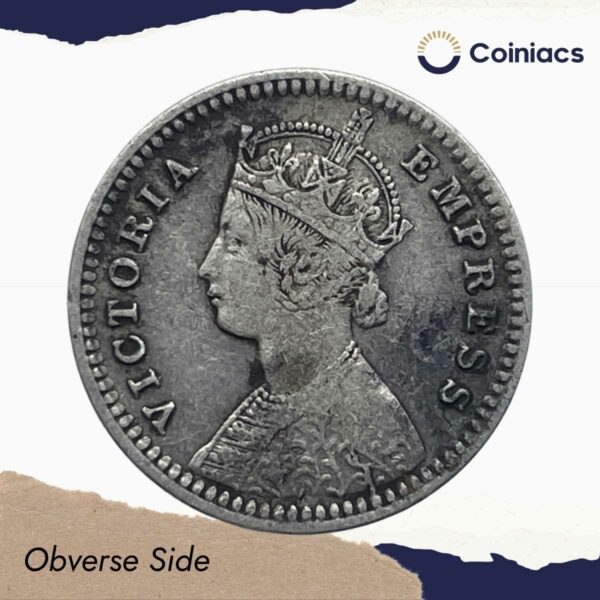 Two Annas Victoria Empress 1877 Silver Coin, British India Uniform Coinage, Collectable. - Image 2