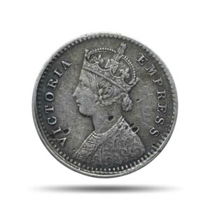 Two Annas Victoria Empress 1892 Calcutta Mint ('C' incuse) Silver Coin, British India Uniform Coinage, Collectable.