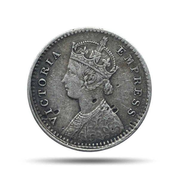 Two Annas Victoria Empress 1892 Calcutta Mint ('C' incuse) Silver Coin, British India Uniform Coinage, Collectable.