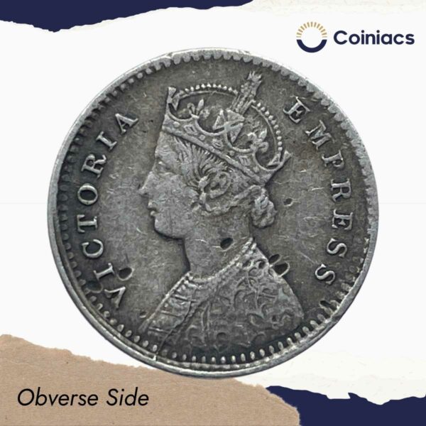 Two Annas Victoria Empress 1892 Calcutta Mint ('C' incuse) Silver Coin, British India Uniform Coinage, Collectable. - Image 2