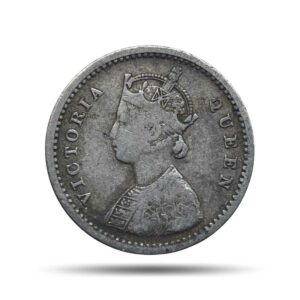 Two Annas Victoria Queen 1862 Silver Coin, British India Uniform Coinage, Collectible.