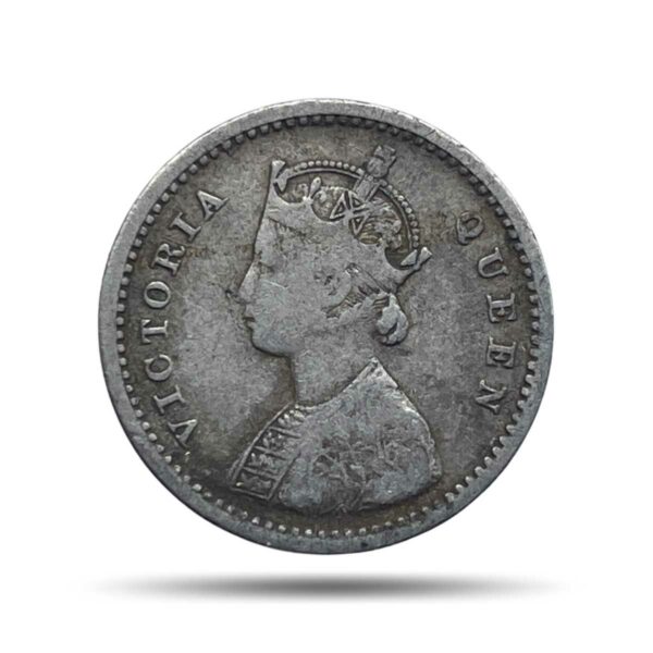 Two Annas Victoria Queen 1862 Silver Coin, British India Uniform Coinage, Collectible.
