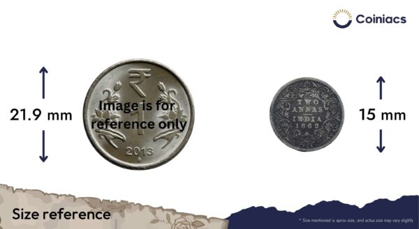 Two Annas Victoria Queen 1862 Silver Coin, British India Uniform Coinage, Collectible. - Image 4
