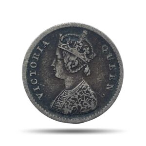 Two Annas Victoria Queen 1862 Silver Coin, British India Uniform Coinage, Collectible.