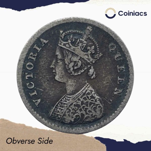 Two Annas Victoria Queen 1862 Silver Coin, British India Uniform Coinage, Collectible. - Image 2