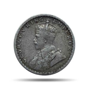 Two Annas George V King Emperor 1915 (Key Date) Calcutta Mint Silver Coin, British India Uniform Coinage, Collectible.