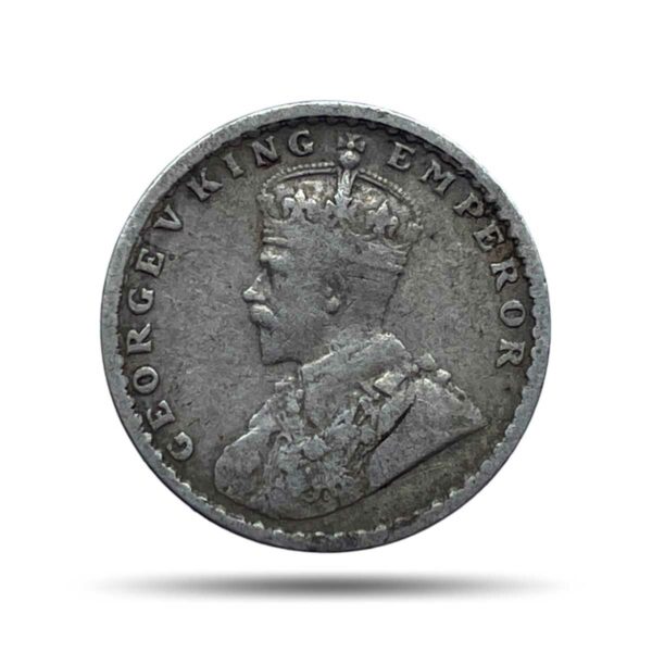 Two Annas George V King Emperor 1915 (Key Date) Calcutta Mint Silver Coin, British India Uniform Coinage, Collectible.