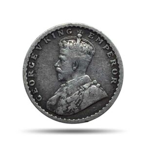 Two Annas George V King Emperor 1915 (Key Date) Calcutta Mint Silver Coin, British India Uniform Coinage, Collectible.