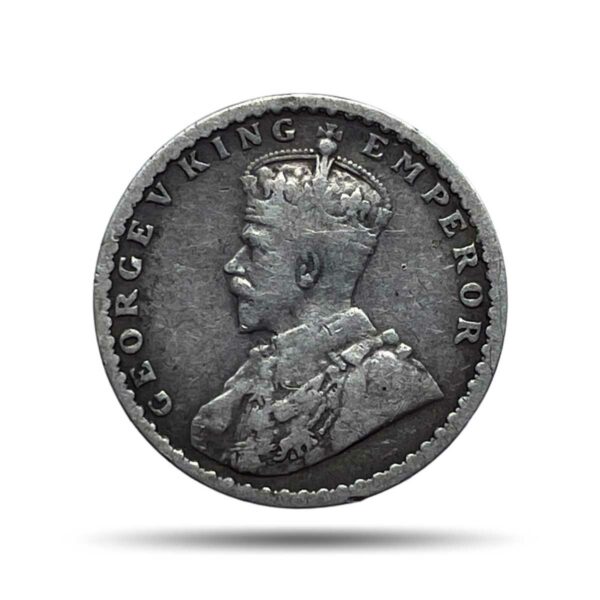 Two Annas George V King Emperor 1915 (Key Date) Calcutta Mint Silver Coin, British India Uniform Coinage, Collectible.