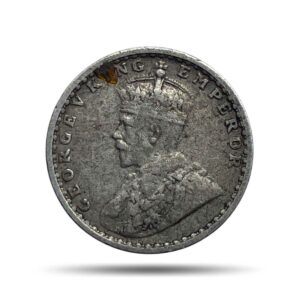 Two Annas George V King Emperor 1915 (Key Date) Bombay Mint Silver Coin, British India Uniform Coinage, Collectible.