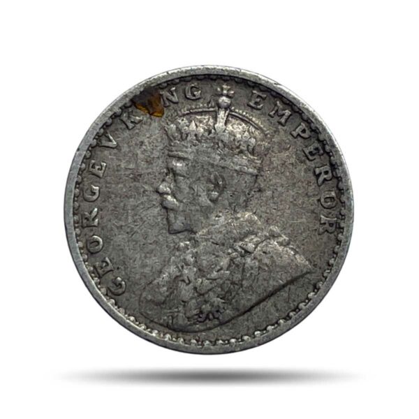 Two Annas George V King Emperor 1915 (Key Date) Bombay Mint Silver Coin, British India Uniform Coinage, Collectible.