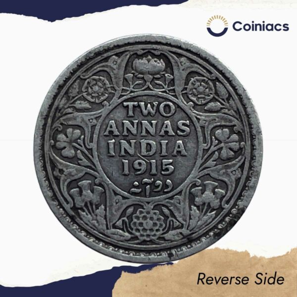 Two Annas George V King Emperor 1915 (Key Date) Bombay Mint Silver Coin, British India Uniform Coinage, Collectible. - Image 3