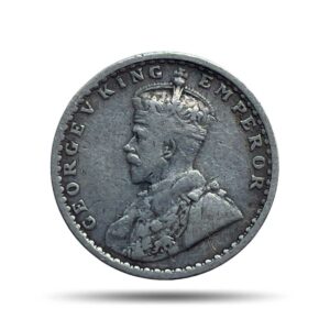 Two Annas George V King Emperor 1915 (Key Date) Bombay Mint Silver Coin, British India Uniform Coinage, Collectible.