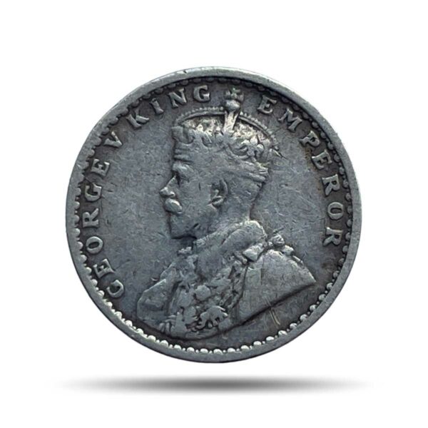 Two Annas George V King Emperor 1915 (Key Date) Bombay Mint Silver Coin, British India Uniform Coinage, Collectible.