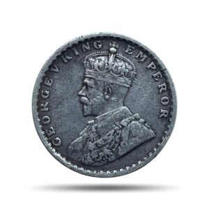 Two Annas George V King Emperor 1915 (Key Date) Calcutta Mint Silver Coin, British India Uniform Coinage, Collectible.