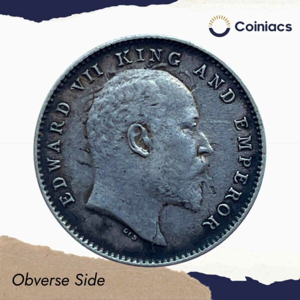 Two Annas Edward VII King And Emperor 1906 Calcutta Mint Silver Coin, British India Uniform Coinage, Collectible. - Image 2