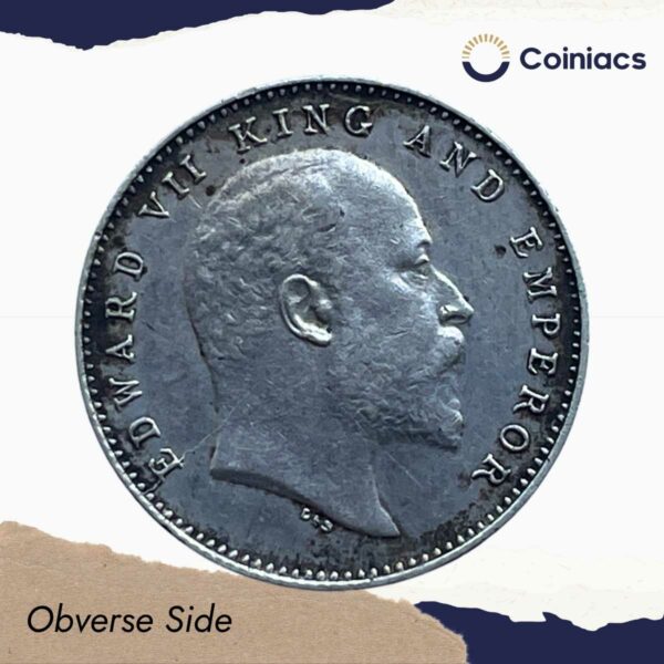 Two Annas Edward VII King And Emperor 1907 Calcutta Mint Silver Coin, British India Uniform Coinage, Collectible. - Image 2