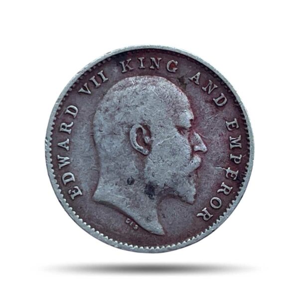 Two Annas Edward VII King And Emperor 1904 Calcutta Mint Silver Coin, British India Uniform Coinage, Collectible.