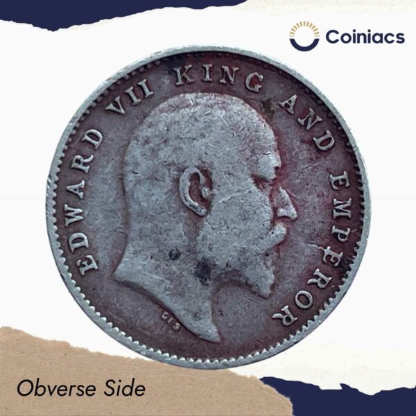 Two Annas Edward VII King And Emperor 1904 Calcutta Mint Silver Coin, British India Uniform Coinage, Collectible. - Image 2