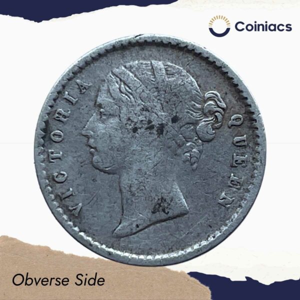 Two Annas Victoria Queen Divided Legend 1841 CE Silver Coin, British India Uniform Coinage, Collectible. - Image 2