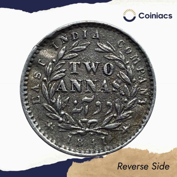 Two Annas Victoria Queen Divided Legend 1841 CE Silver Coin, British India Uniform Coinage, Collectible. - Image 3