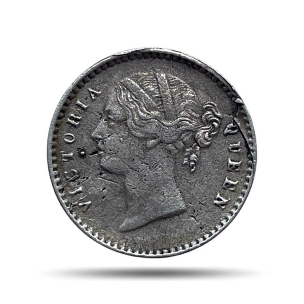 Two Annas Victoria Queen Divided Legend 1841 CE Silver Coin, British India Uniform Coinage, Collectible.